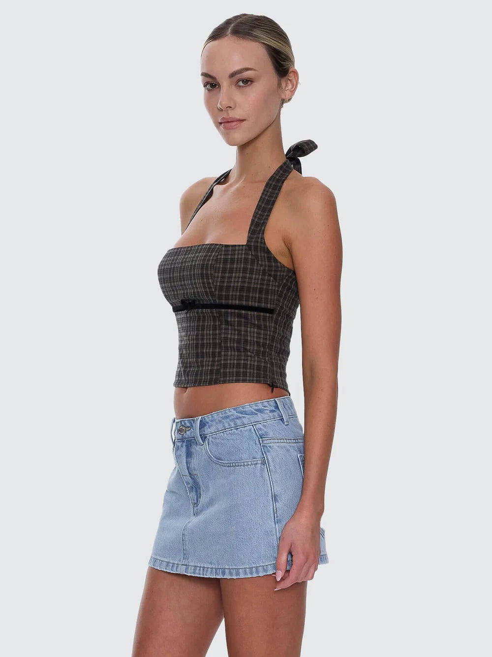 Thrills Devyn Check Halter Top Tarmac