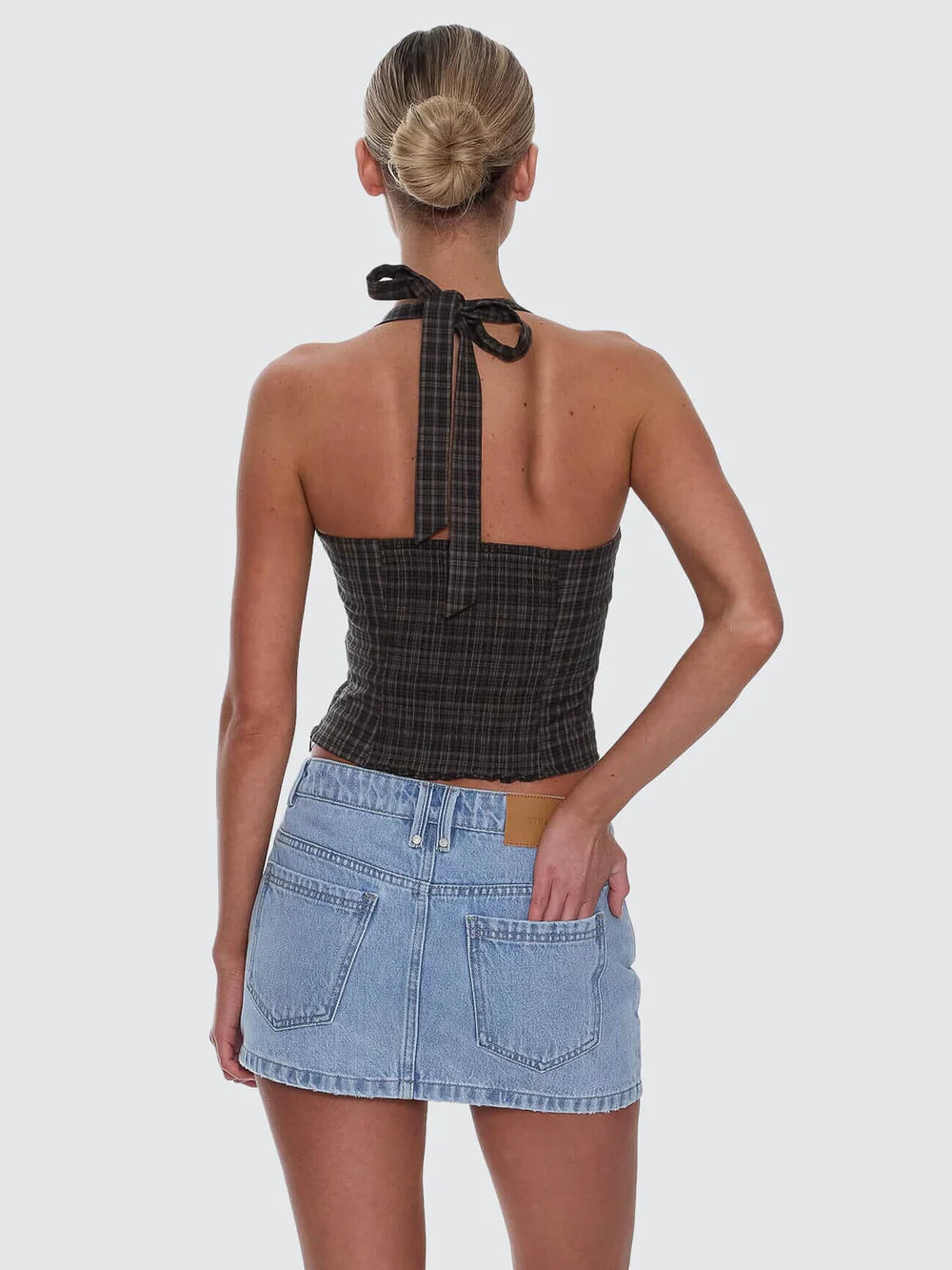 Thrills Devyn Check Halter Top Tarmac