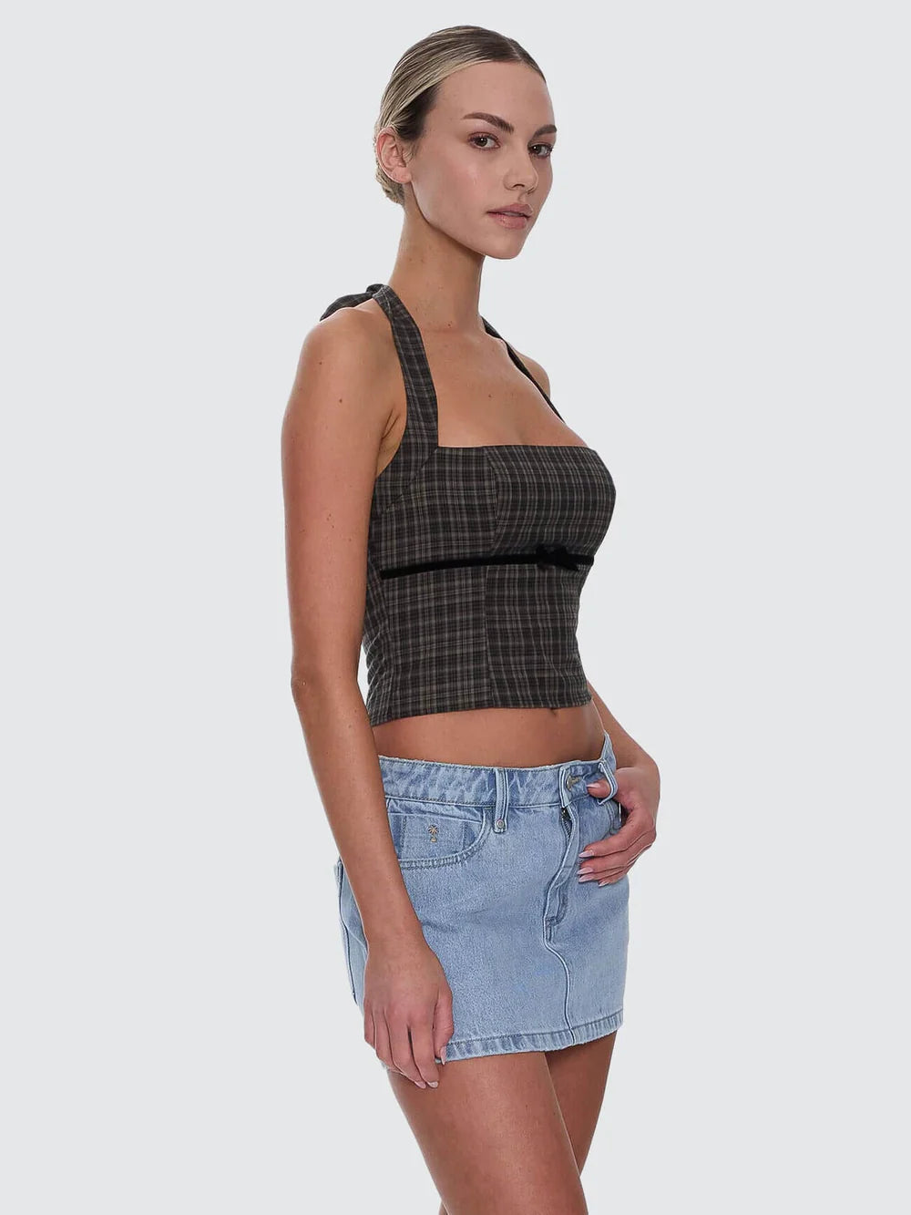 Thrills Devyn Check Halter Top Tarmac