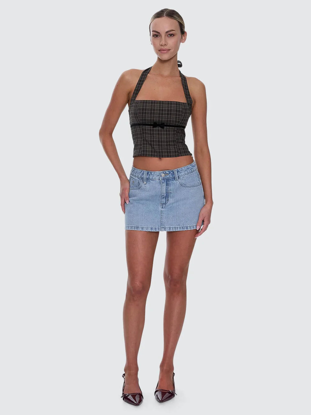 Thrills Devyn Check Halter Top Tarmac