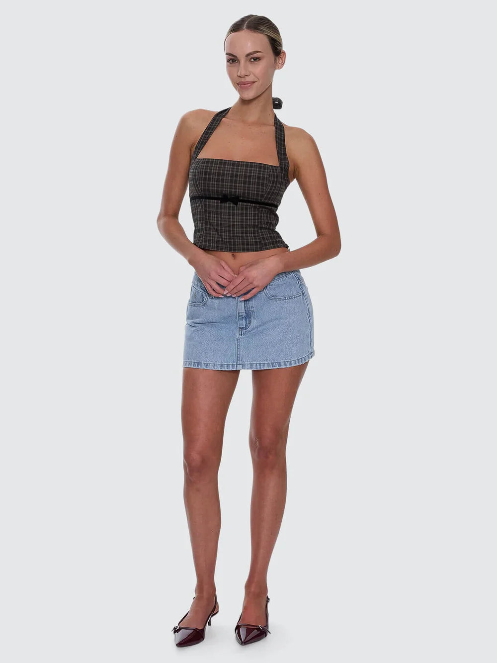 Thrills Devyn Check Halter Top Tarmac