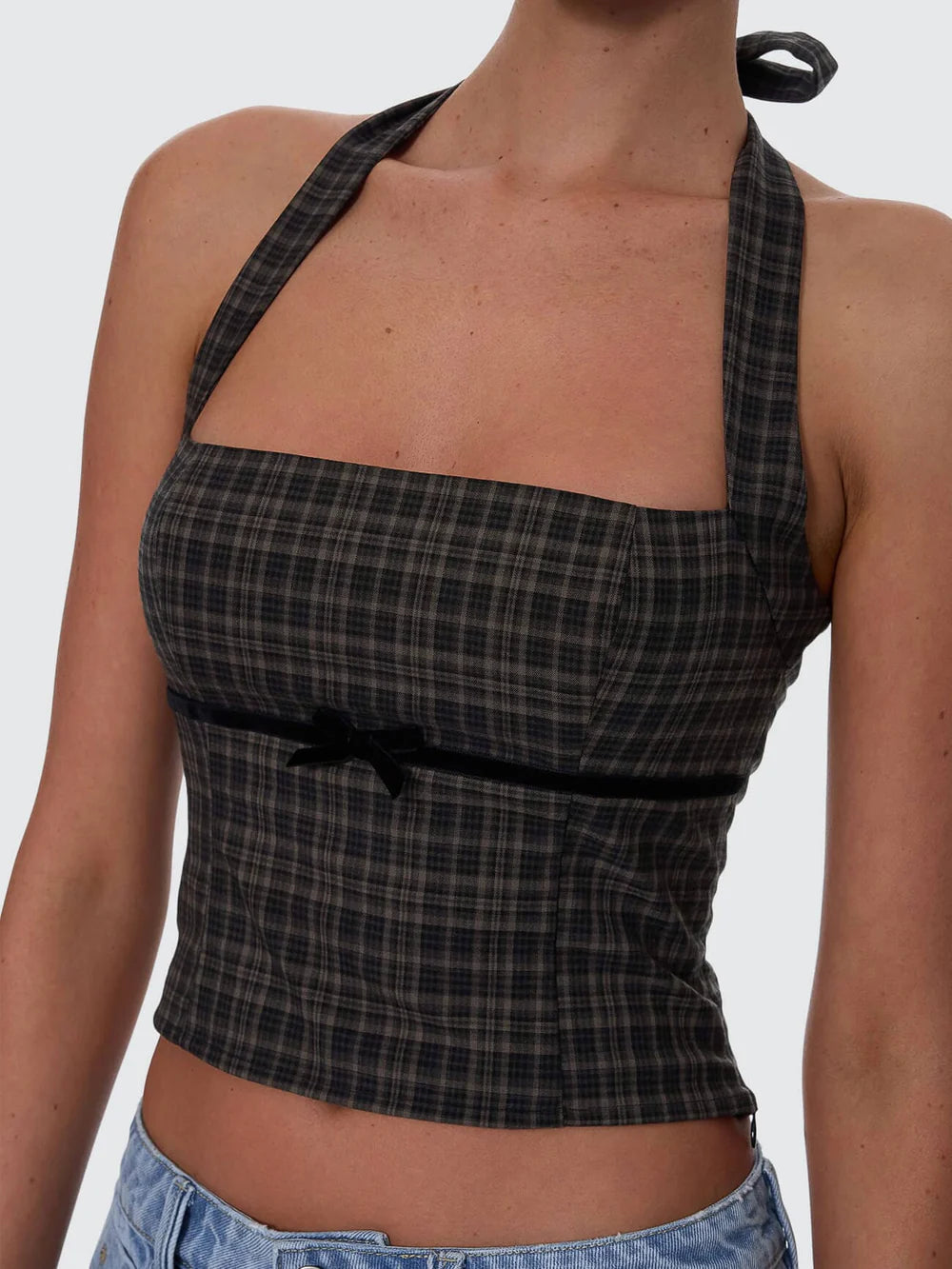 Thrills Devyn Check Halter Top Tarmac