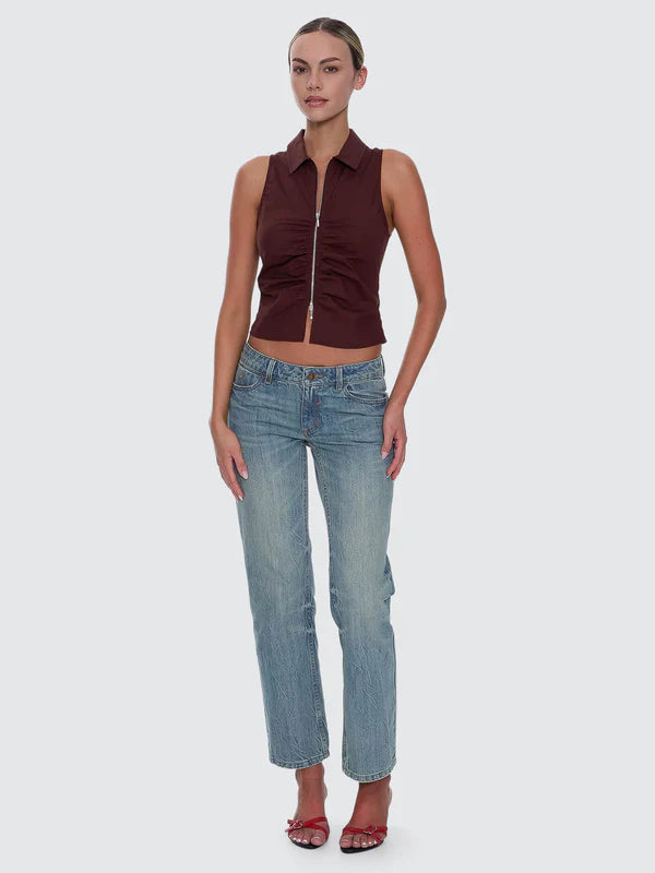 Thrills Andy Zip Sleeveless Shirt Bitter Chocolate