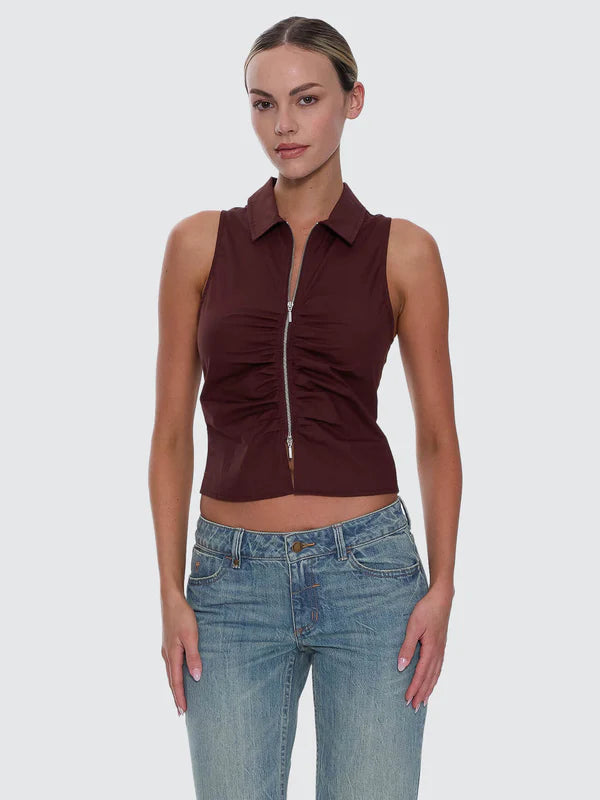 Thrills Andy Zip Sleeveless Shirt Bitter Chocolate