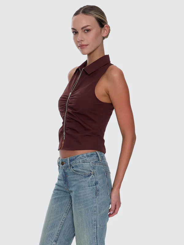 Thrills Andy Zip Sleeveless Shirt Bitter Chocolate