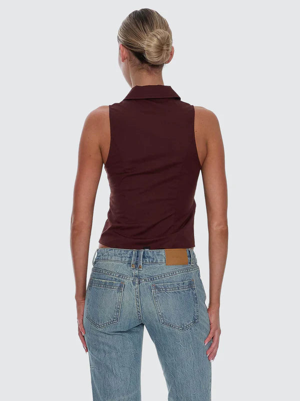 Thrills Andy Zip Sleeveless Shirt Bitter Chocolate