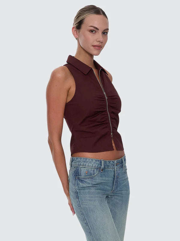 Thrills Andy Zip Sleeveless Shirt Bitter Chocolate