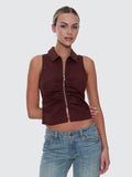 Thrills Andy Zip Sleeveless Shirt Bitter Chocolate