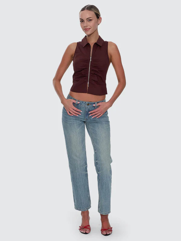 Thrills Andy Zip Sleeveless Shirt Bitter Chocolate