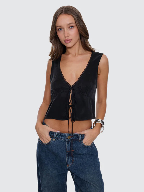 Thrills Saige Tie Front Top Black