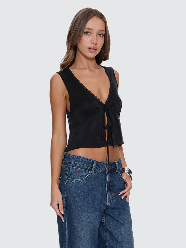 Thrills Saige Tie Front Top Black