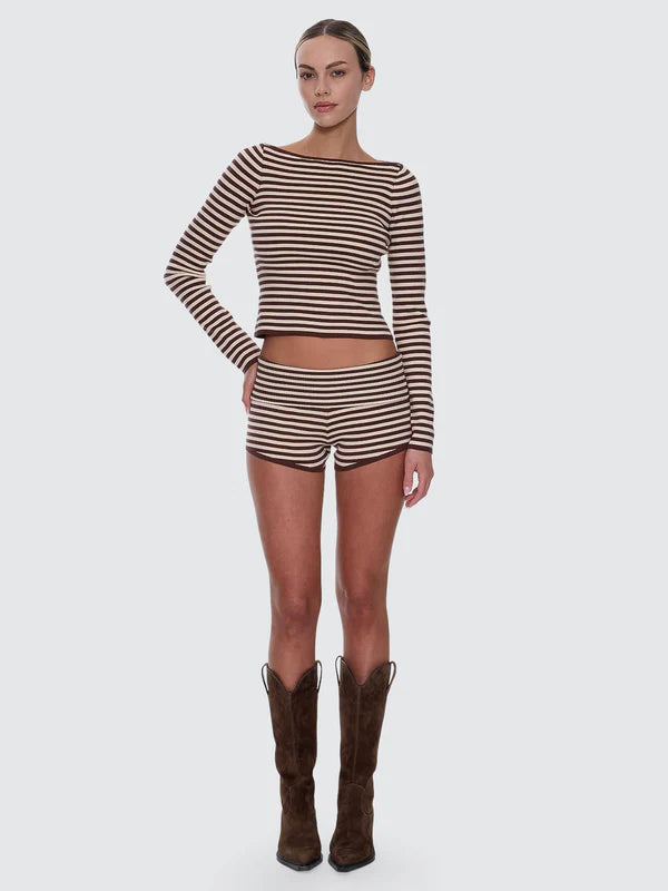 Thrills Mackenzie Knit Booty Short Butter Cream Stripe