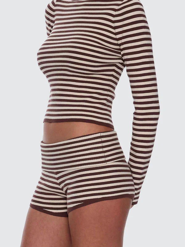 Thrills Mackenzie Knit Booty Short Butter Cream Stripe