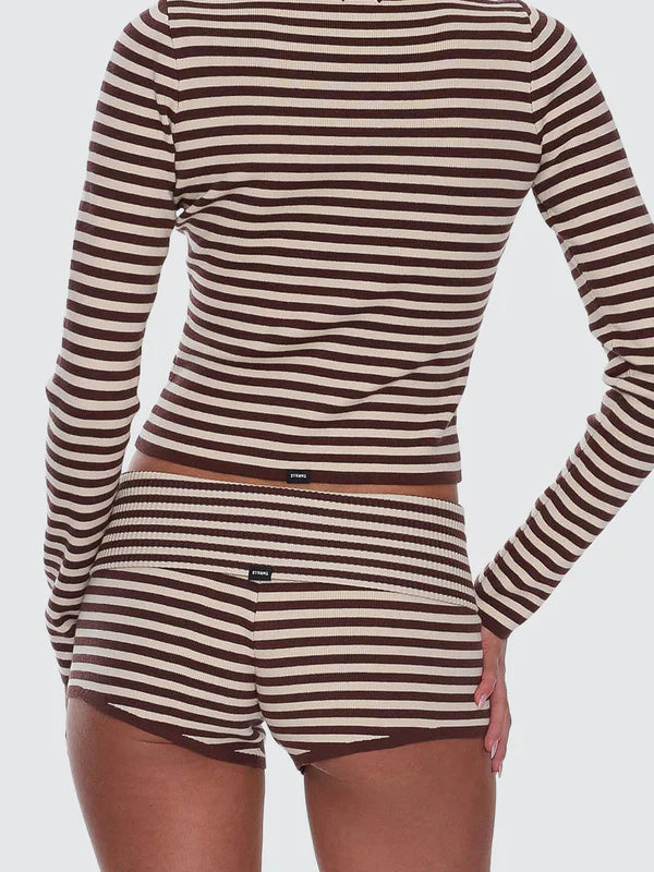 Thrills Mackenzie Knit Booty Short Butter Cream Stripe