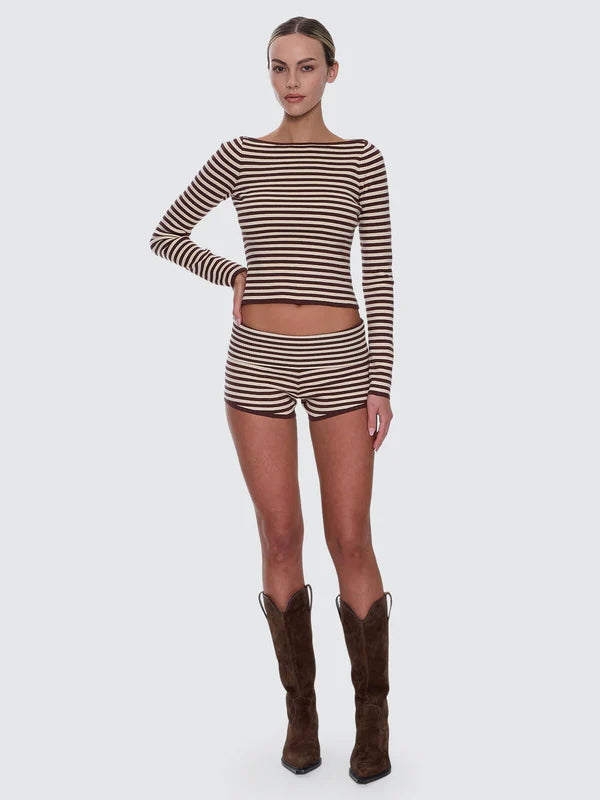 Thrills Mackenzie Knit Booty Short Butter Cream Stripe