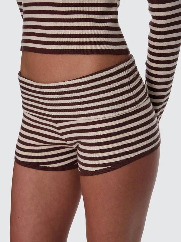 Thrills Mackenzie Knit Booty Short Butter Cream Stripe