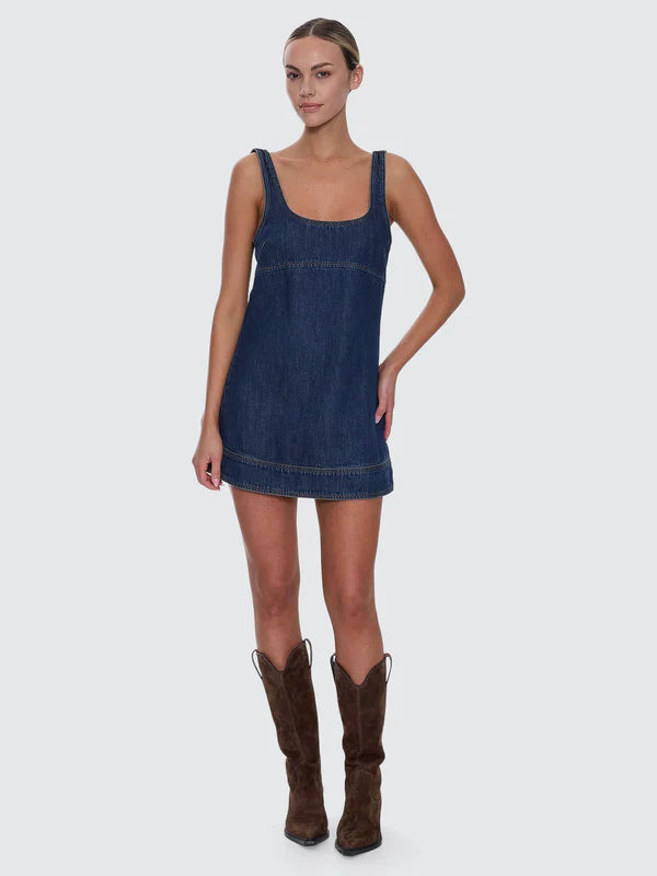Thrills Luciana Denim Mini Dress Mid Blue