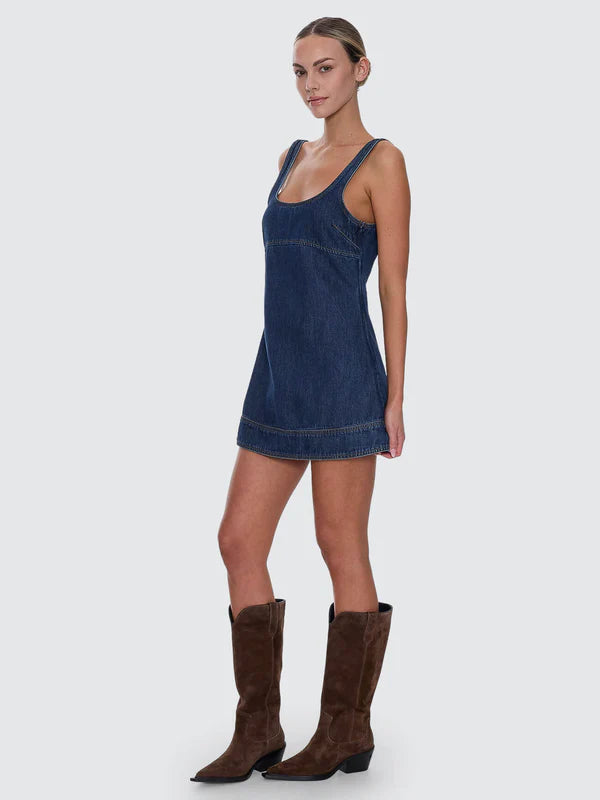 Thrills Luciana Denim Mini Dress Mid Blue