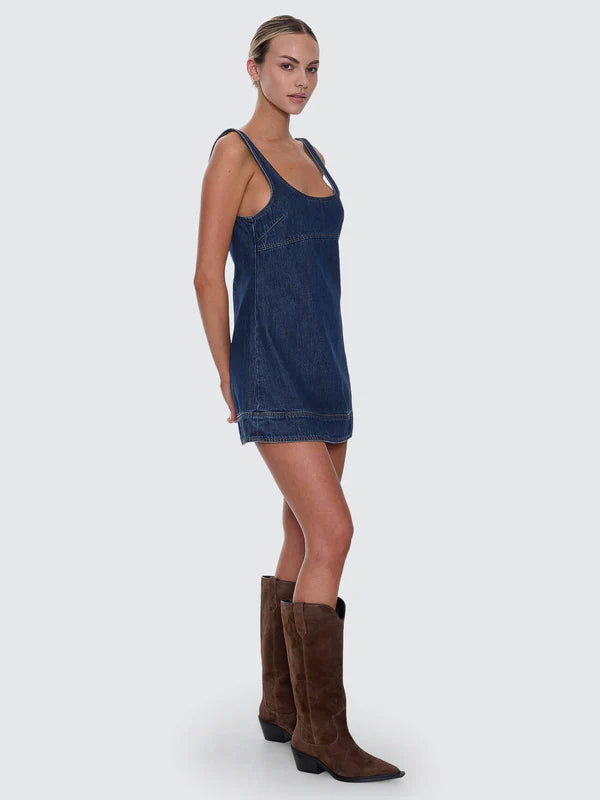 Thrills Luciana Denim Mini Dress Mid Blue