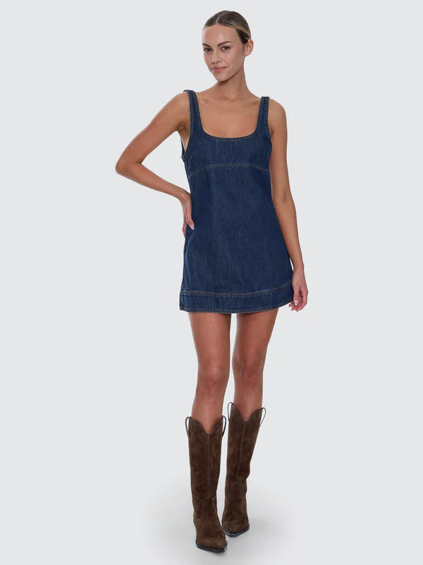 Thrills Luciana Denim Mini Dress Mid Blue