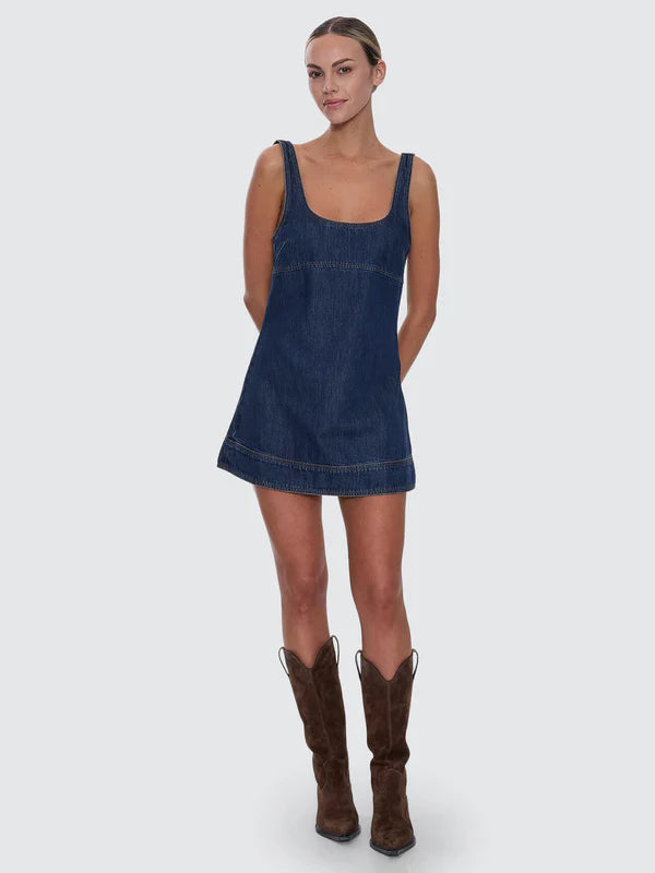 Thrills Luciana Denim Mini Dress Mid Blue