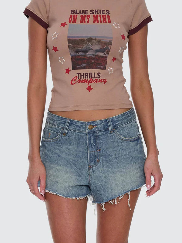 Thrills Lola Low Rise Baggy Short - Dirty Crinkle Blue