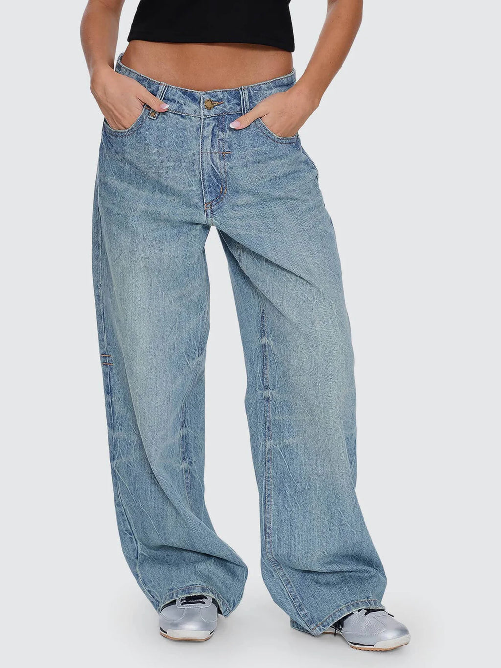 Thrills Billie Low Rise Baggy Jean Dirty Crinkle Blue