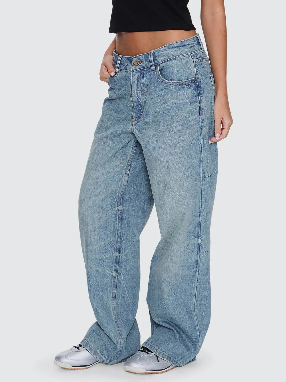 Thrills Billie Low Rise Baggy Jean Dirty Crinkle Blue