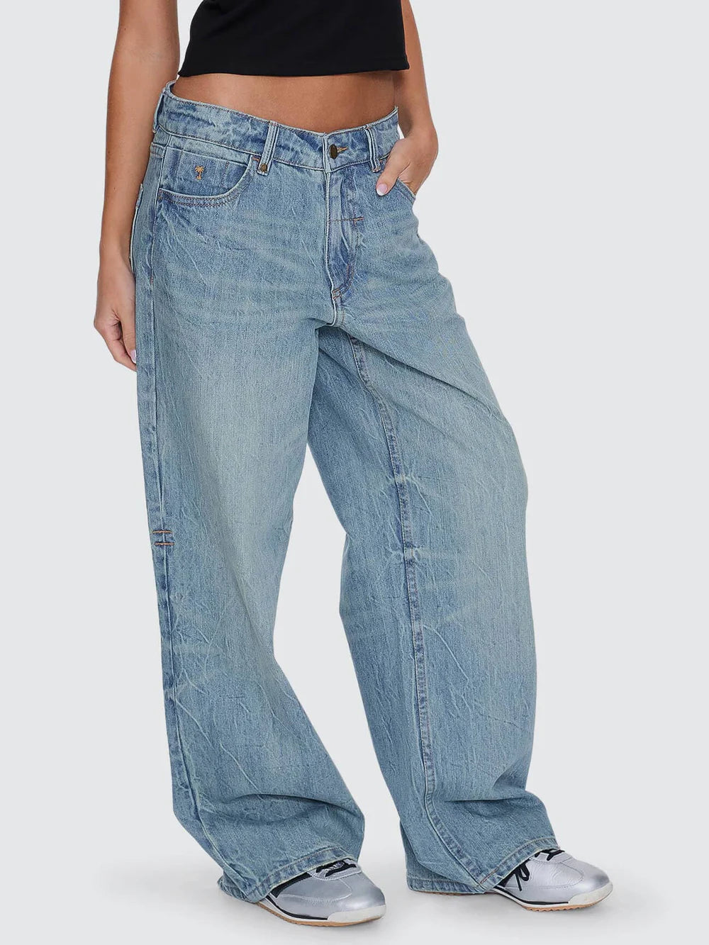 Thrills Billie Low Rise Baggy Jean Dirty Crinkle Blue