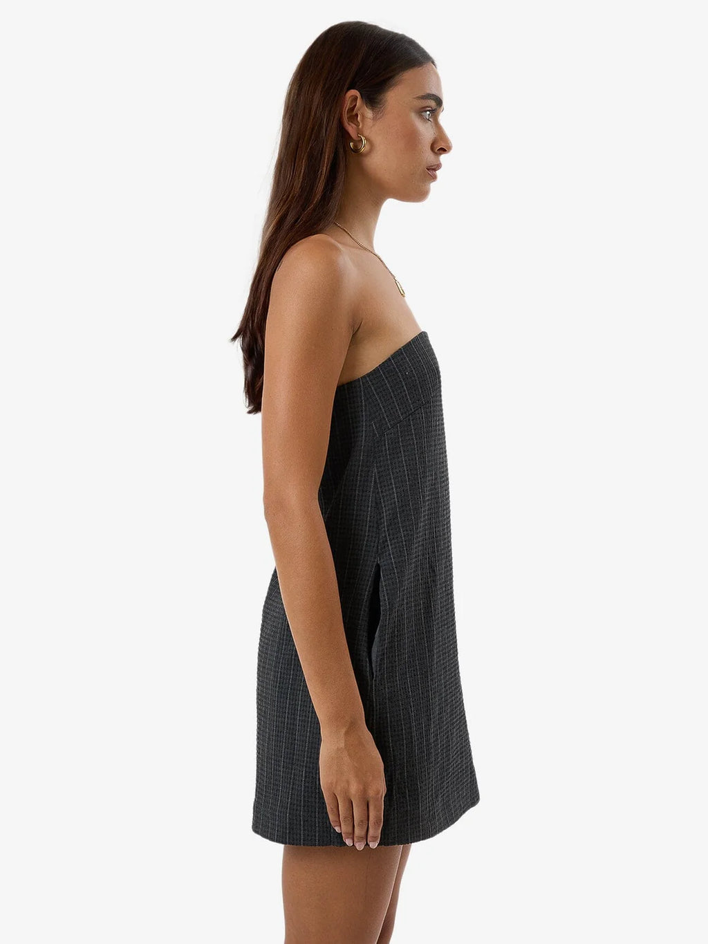 Thrills Colby Strapless Dress Charcoal Pinstripe