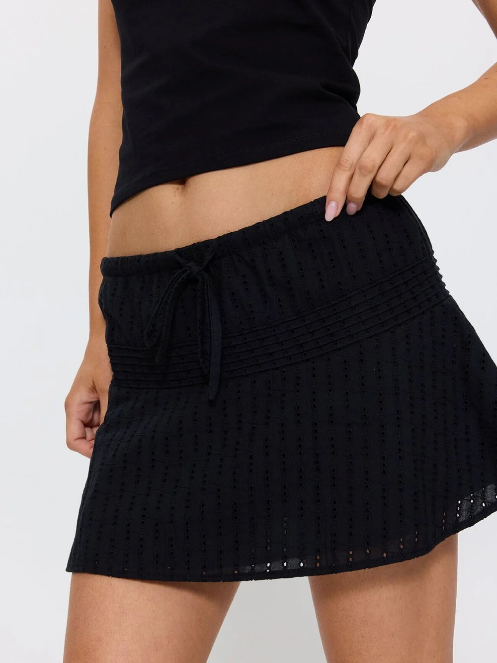 Thrills Juno Broderie Anglaise Mini Skirt - Black