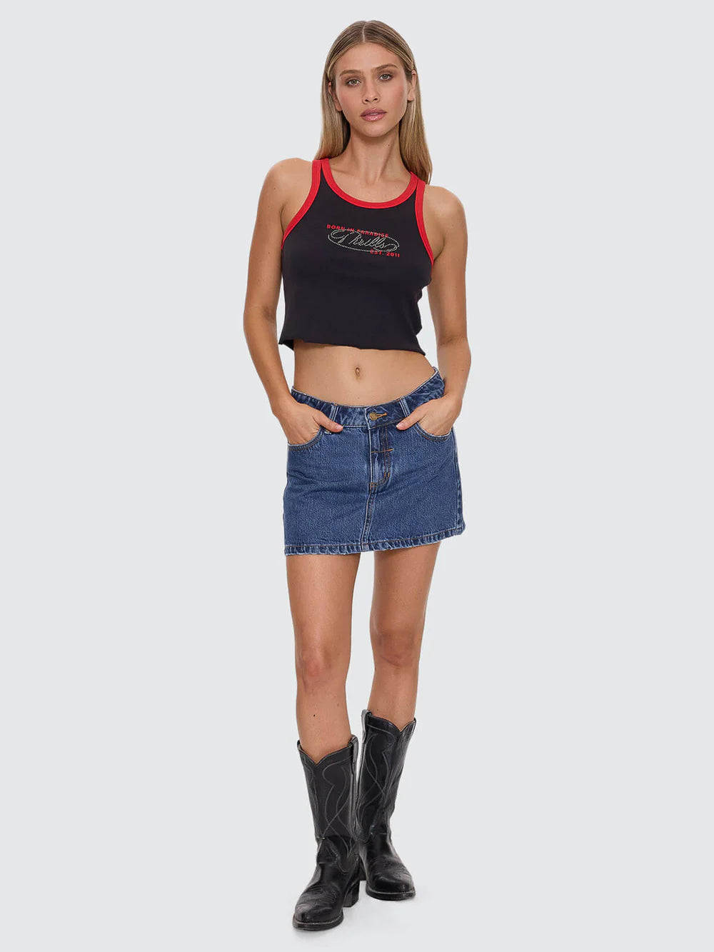 Thrills Chaos Reigns Studded Tank Washed Black