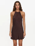 Thrills Celeste Bias Halter Mini Dress Postal Brown