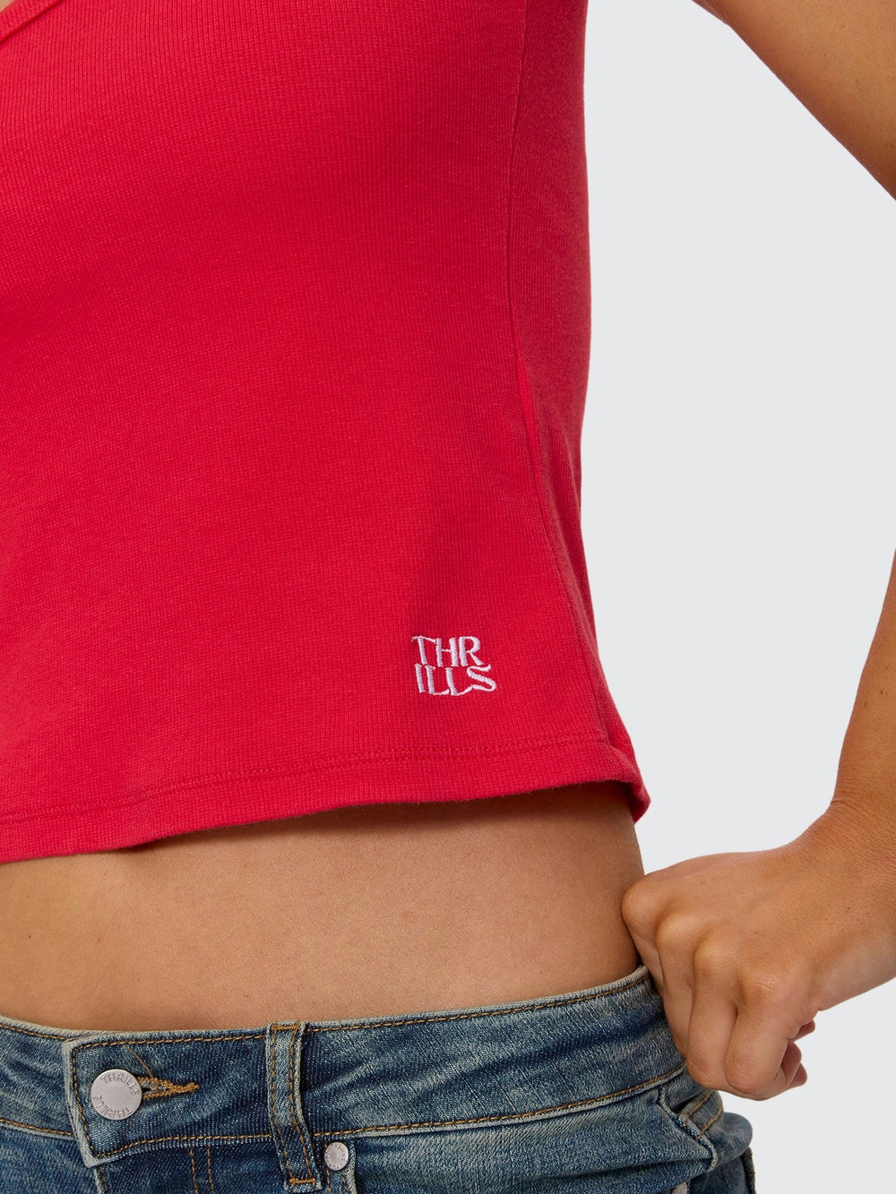 Thrills Rib Portrait Neck Henley Tee - Flame Red