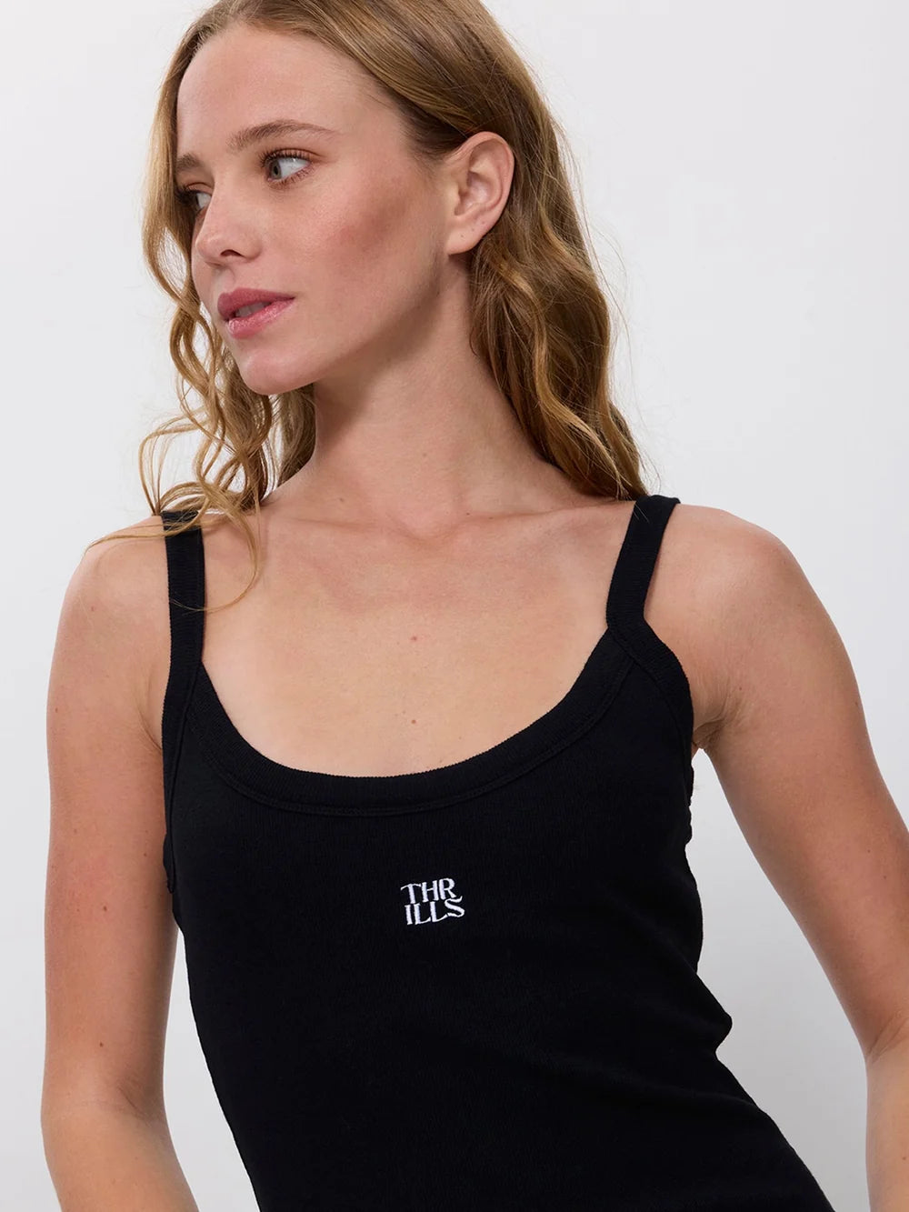 Thrills Rib Mini Singlet Dress - Black