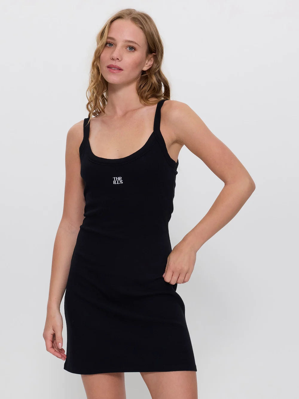 Thrills Rib Mini Singlet Dress - Black