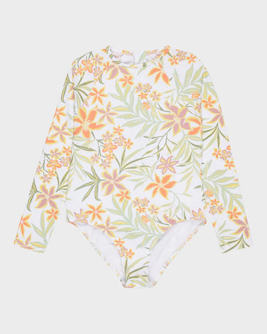 Roxy Floral Horizon Long Sleeve Onesie Rash Vest Girls 8-16