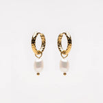 Hammered Pearl Hoop Earrings