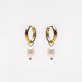 Hammered Pearl Hoop Earrings