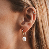 Hammered Pearl Hoop Earrings