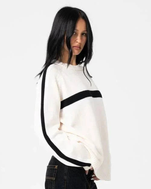 Rusty White Lines Crew Neck Knit