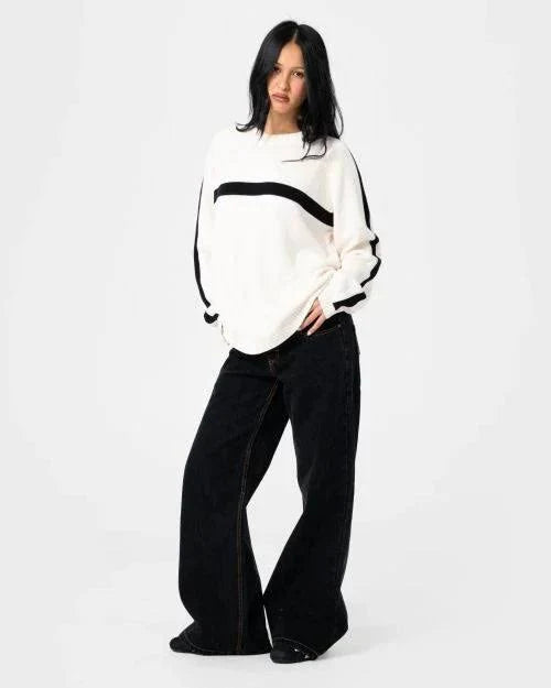 Rusty White Lines Crew Neck Knit