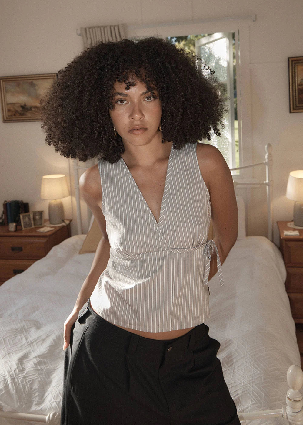 Afends Tiara Wrap Top - Olive Stripe