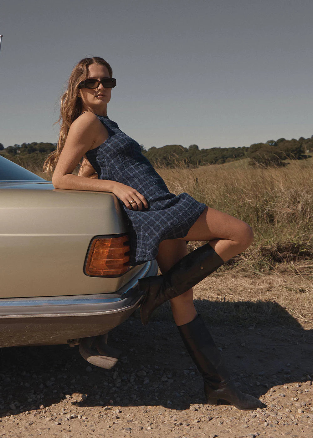 Afends Sammy Thea Hemp Seersucker Mini Dress - Midnight Check