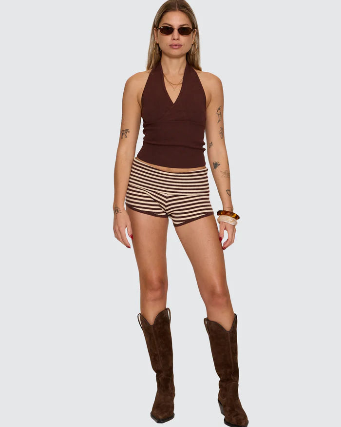Thrills Dayna Knit Halter Top Bitter Chocolate