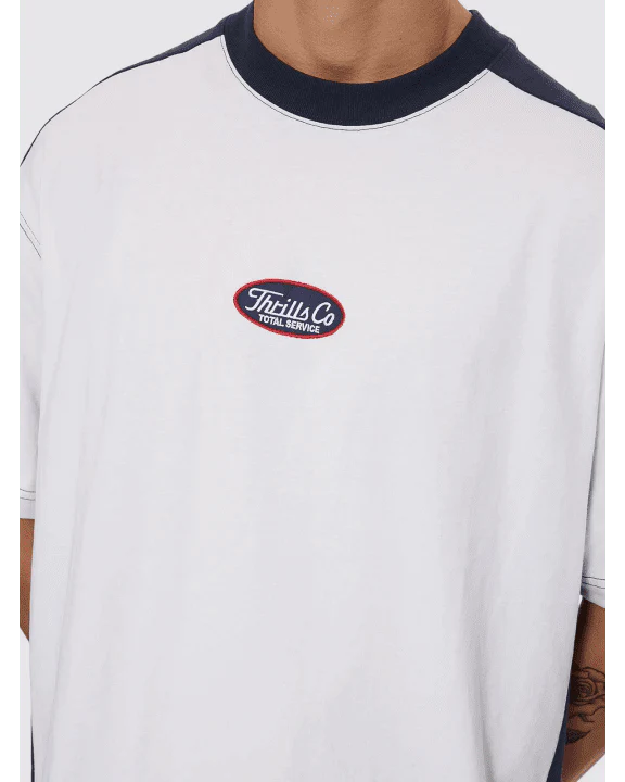 Thrills Total Service Box Fit Oversize Cropped Panel Tee - Snow White