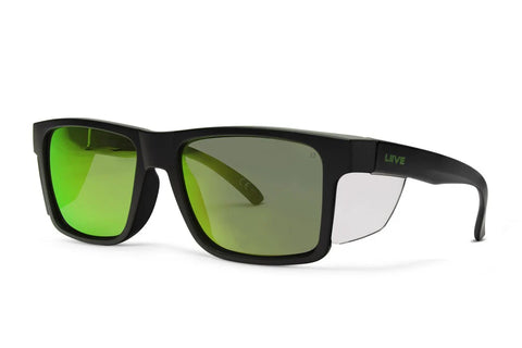 Liive Tradie Safety Green Mirror Polarised Black Clear Blinker