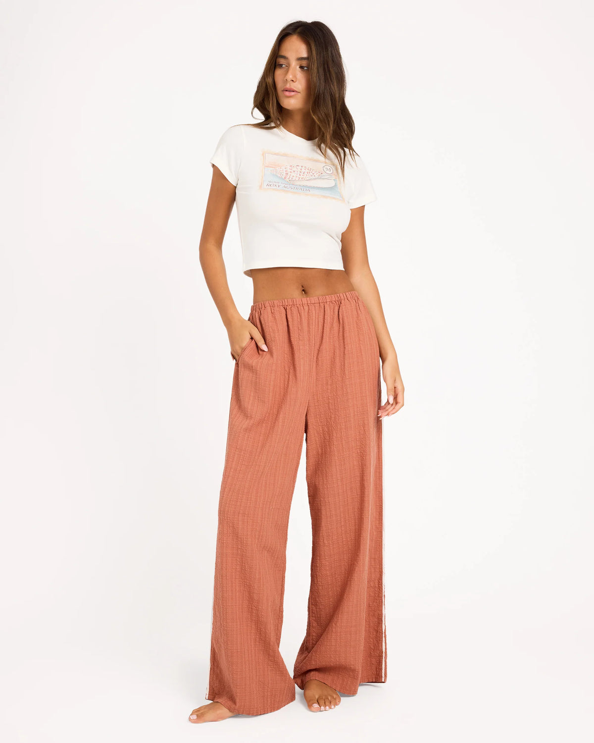 Roxy Costa Check Elastic Waist Pants