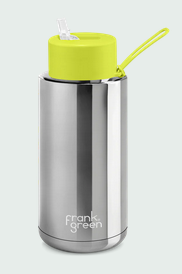 1L Ceramic Reusable Bottle - Chrome Silver/Neon Yellow