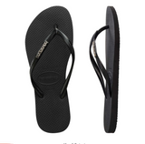 Havaianas Slim Metal Logo Black/Silver Thongs